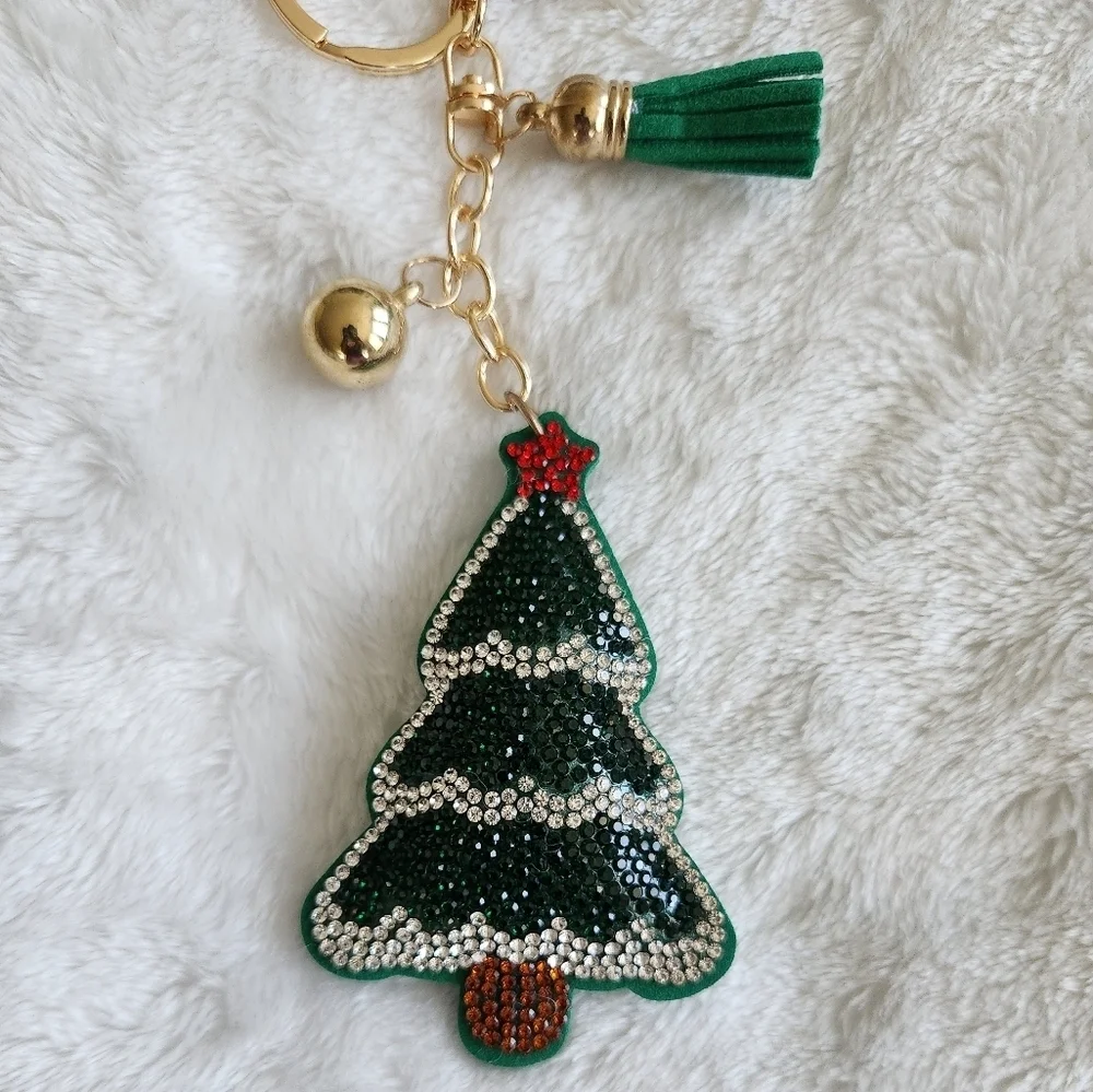 Christmas Tree Keychain with Gold Accents